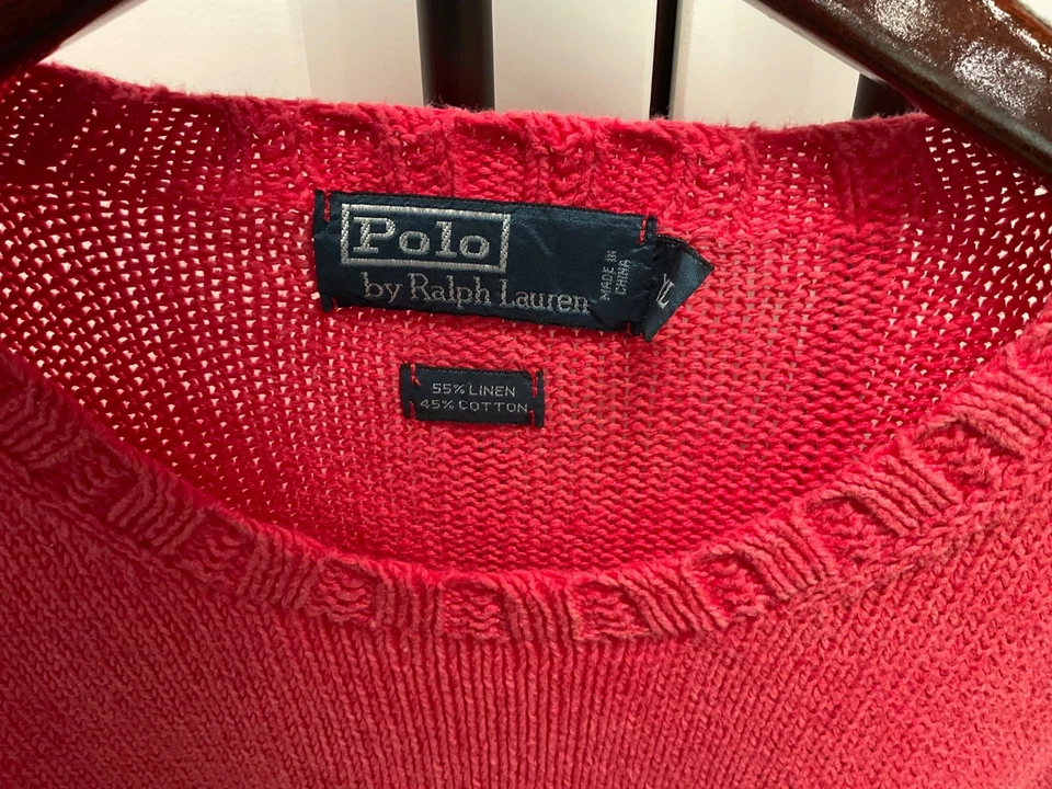 De Colección Polo Ralph Lauren Suéter Para Hombres XXL Rojo Poni Algodón Lino Pullover Cuello Redondo Foto 4 de 4
