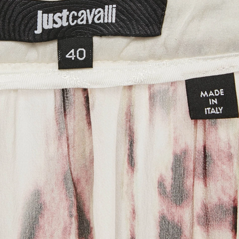 Calça Just Cavalli multicolorida estampa de leopardo detalhe de cintura de seda P - Imagem 4 de 4