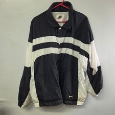 Vintage Nike Windbreaker Jacket XXL Black White Snap Front 90s Sportswear