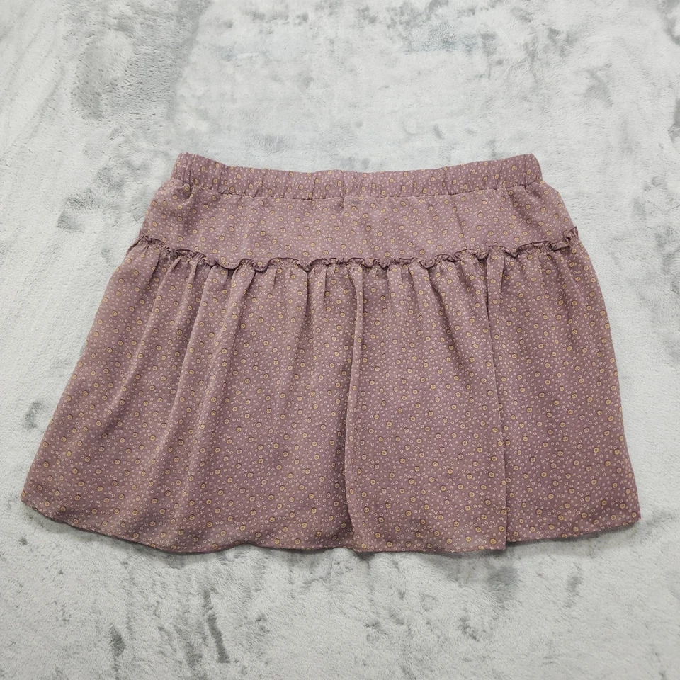 Old Navy Skirt Women L Purple Mauve Ditsy Floral Ruffled Drawstring Chiffon Mini - Image 2 of 4