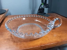 IMPERIAL GLASS -Candlewick Clear- Nappy Bowl w Loop Handle. 6" Dia. 1.5" deep