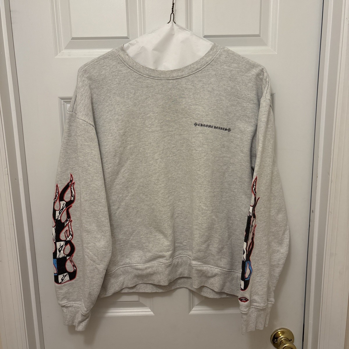 Chrome Hearts グレー トレーナー MEDIUM Chrome Hearts CH Logo Cross Leather Patch Grey Sweatshirt - SRM