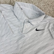 NIke Dri Fit Youth XL White Gray Striped Performance Stretch Polo Short Sleeve