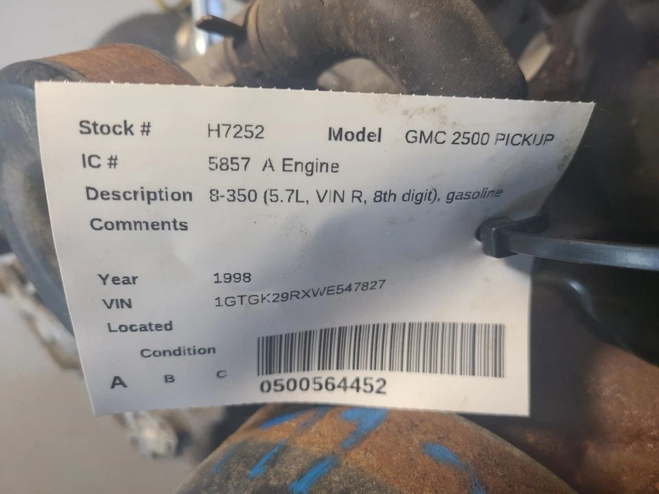 Engine 5.7L VIN R 8th Digit Gasoline Fits 96-00 CHEVROLET 2500 PICKUP 2075834 - Image 3 of 4