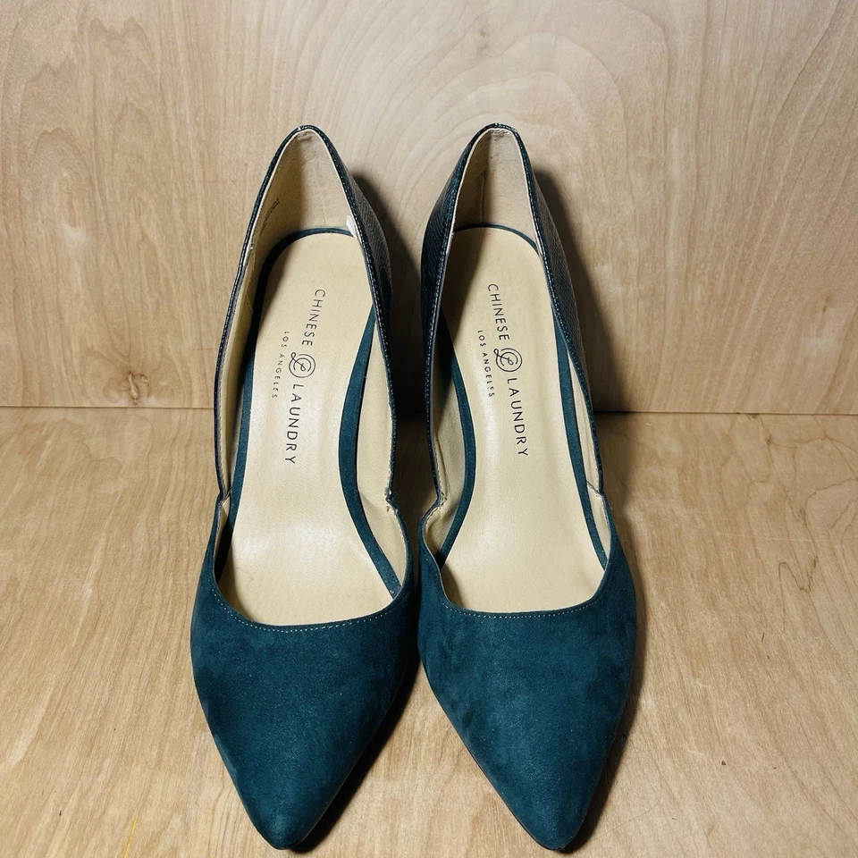 Chinese Laundry Faux Leather & Suede Heels Dark Green Pump Snakeskin Sz 10 - Image 4 of 4