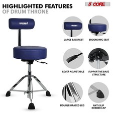 5 Core Drum Throne w Backrest 4" Padded Stool Adjustable 25.5" 441Lb Capacity