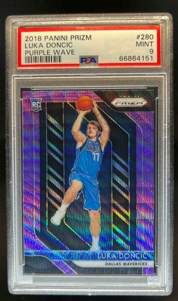 2018-19 Prizm Luka Doncic RC Prizms Purple Wave #280 Mavericks PSA 9