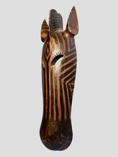 Vintage Wooden Wall Mask Tribal African Zebra Head Hand Carved Wood Decor 19.5  