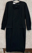 Nina Ricci Paris Dress Womens Size 42 Black 100% Wool Long Sleeve Midi