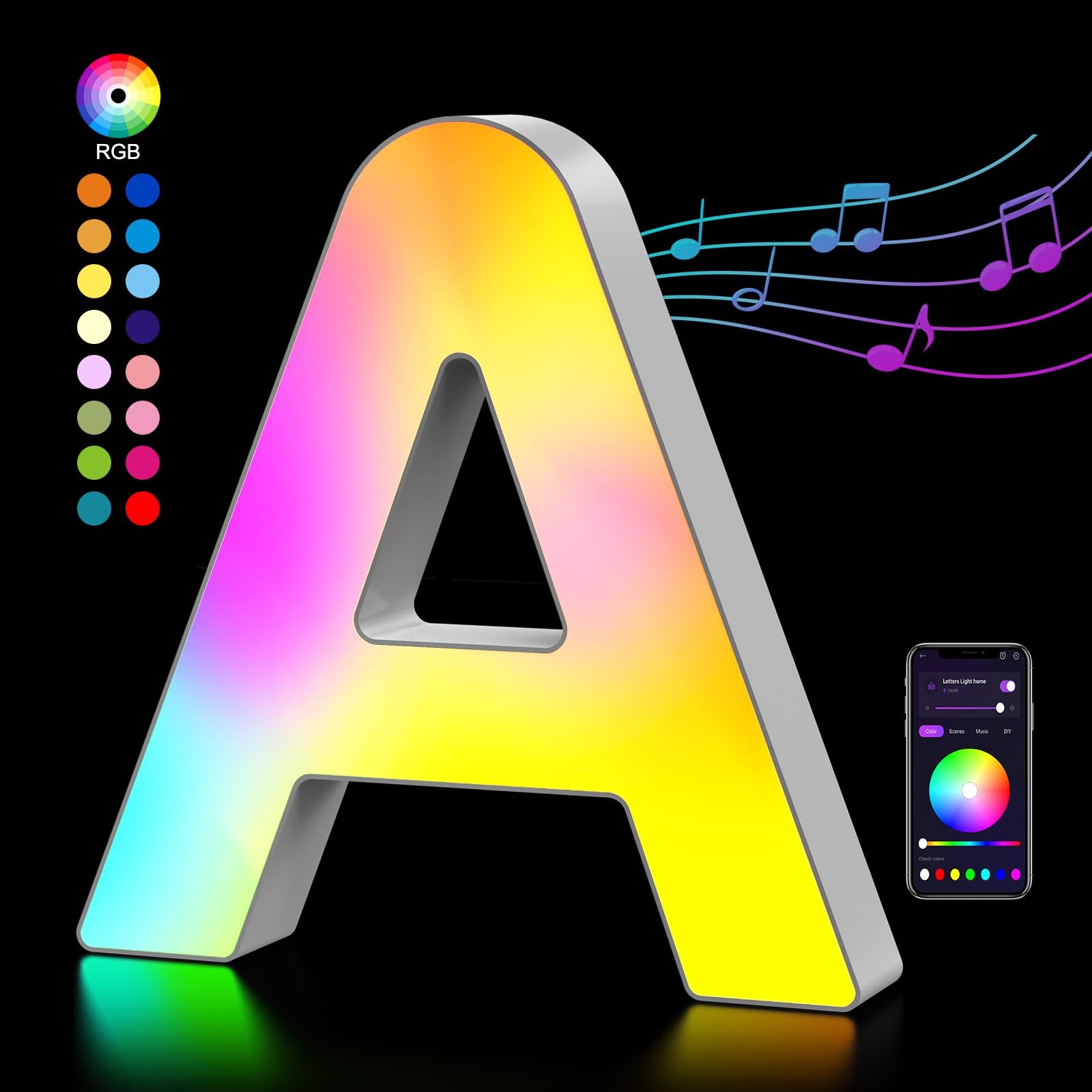 Lettere Luminoso con USB, APP Controllo Luci LED di Lettera Alfabeto, Figura a C