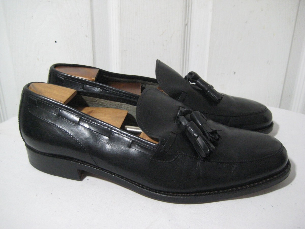 Lorenzo Banfi Black Leather Tassel Loafers Shoes Men