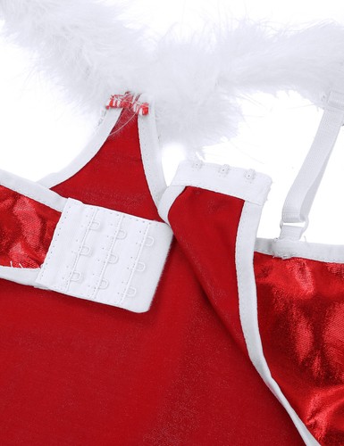 US Women Christmas Lingerie Bodysuit Santa Costume Open Cup Crotchless