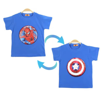 Spider Man Flip Sequins Boys Fashion T-Shirt Magic Cotton