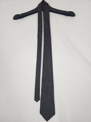 Corbata Hombre Kailong 100% Seda Negra Plata Gris Cuadros Hecha a Mano Diseñador de Lujo - Imagen 2 de 12