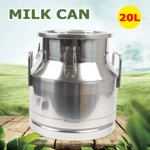 Heavy Duty Stainless Steel Can 20L Milk Wine Pail Bucket Tote Jug w/Sealed Lid