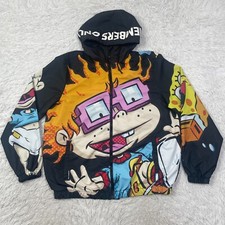 Members Only X Nickelodeon Jacket Mens Medium Black Rugrats Spongebob Ren Stimpy
