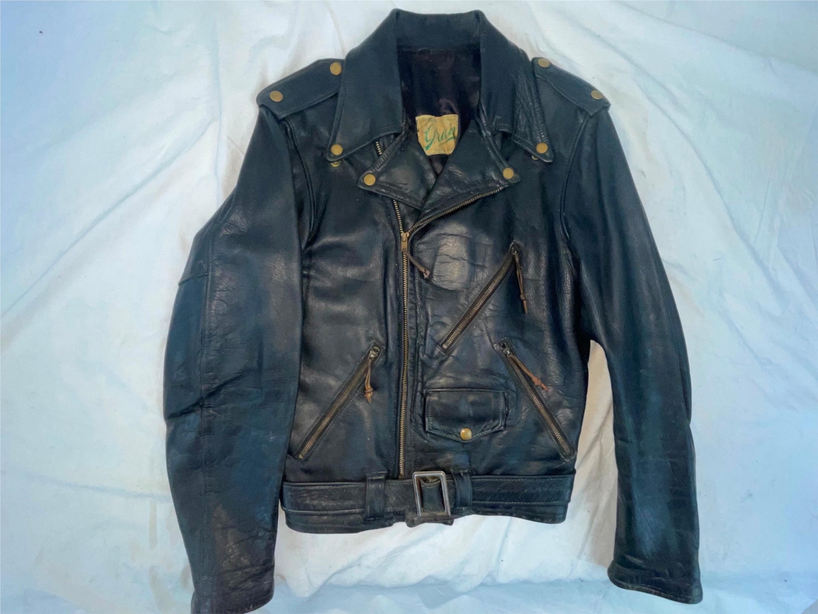 GIACCA VINTAGE ANNI 50 60 UOMO SM GRIGIO PELLE DI CAVALLO PONY MOTO BIKER HARLEY