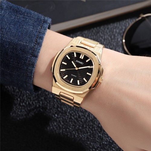 SKMEI Brand Men Quartz Watch Luxury Gold Steel Male Wristwatch for Business Gift - Imagen 17 de 32