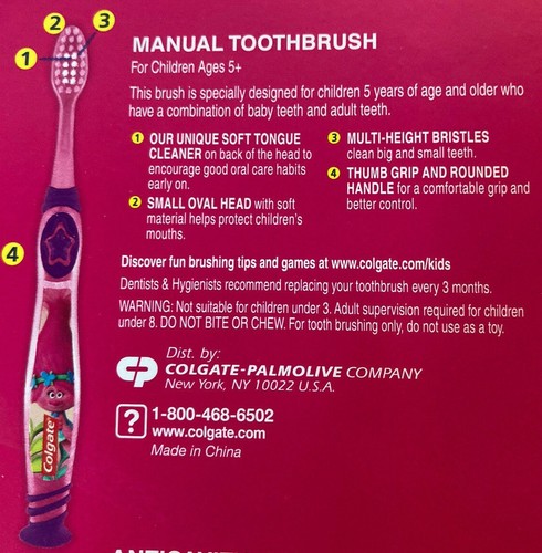 Colgate Kids Manual Toothbrush Trolls Pink Suction Base Extra Soft Age 5+ Poppy - Picture 11 of 12