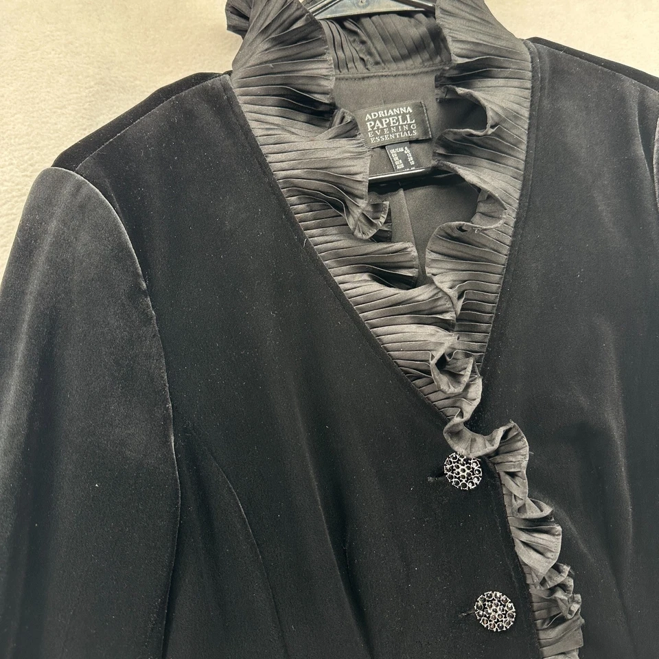 Chaqueta Adrianna Papell Evening Essentials negra para mujer talla 8 con volantes Foto 4 de 4