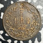 1857 Sweden 5 Ore Lot#T3383