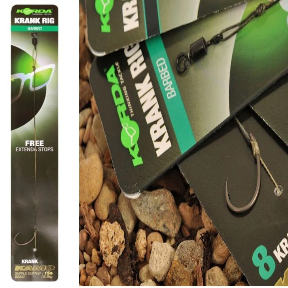 Korda Krank Rig Size 8 Hook Barbed Kamo 15lb Carp Fishing Free Extenda Stops
