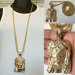 MENS HIP HOP GOLD CROSS & JESUS PENDANT W/ 36" FRANCO CHAIN NECKLACE MENS HIP HOP GOLD CROSS & JESUS PENDANT W/ 36" FRANCO CHAIN NECKLACE