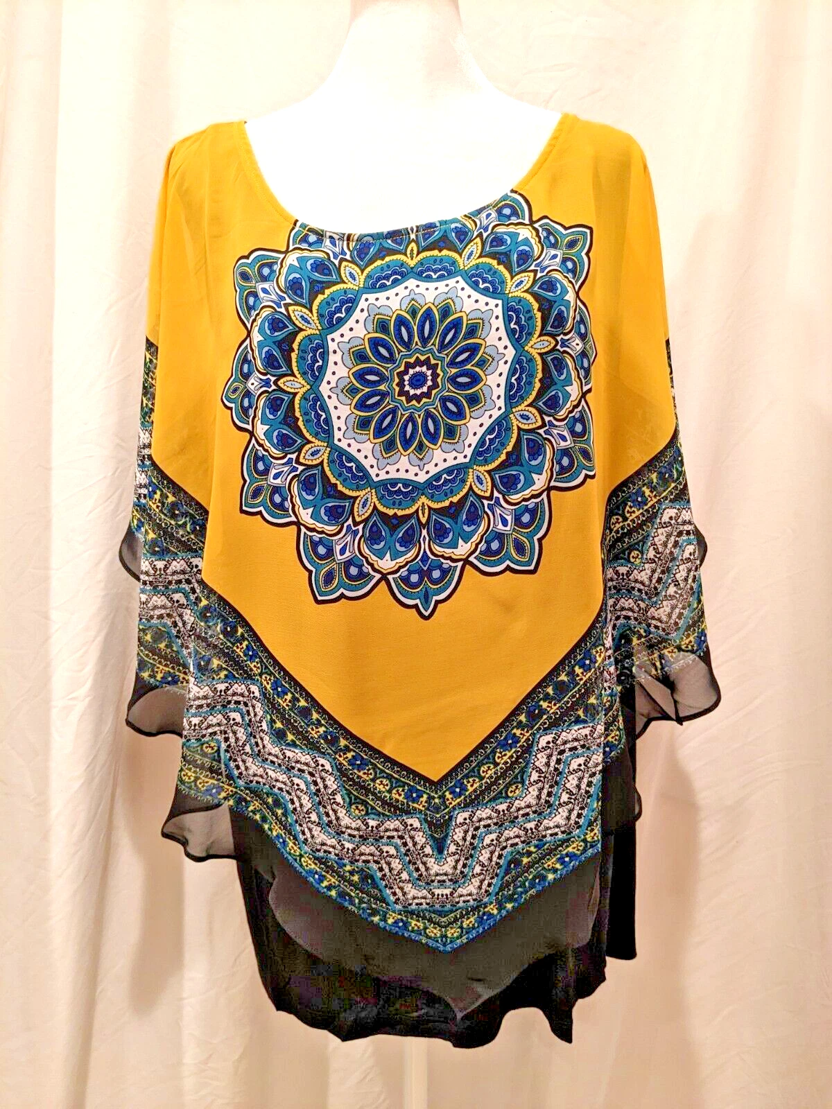 Camicia da donna kimono stile poncho ALYX taglia 3X con fodera slip BOHO nuova con etichette