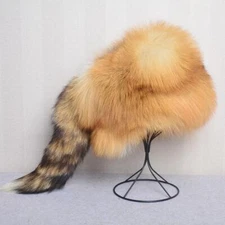 Men Real Fox Fur Beanies Hat Mongolian Hat Unique Process Fox Tail Design Luxury