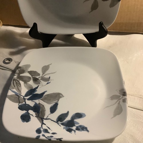 Corelle Square Lot Of Two 2 Kyoto Night 9" Luncheon Plates Blue/Grey Leaf