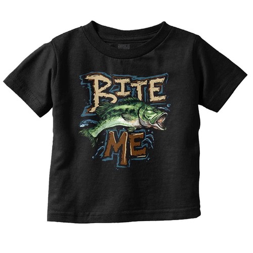 Funny Fishing Attitude Humor Bite Me Fish Toddler Boy Girl Youth T Shirt Tee - Picture 6 of 6