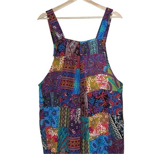 Boho Patchwork Floral Paisley Wide Leg Overall Jumpsuit Size XL Gypsy Colorful - Bild 4 von 13