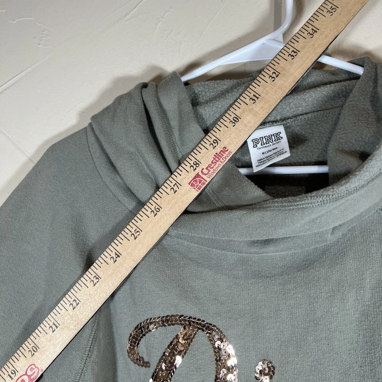 UNDERCOVER Victoria’s Secret ROSA Felpa con Cappuccio Donna Verde Maglione Manica Lunga Taglia Med