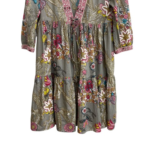 TWIN-SET SIMONA BARBIERI Colourful Beaded Floral Sequin Tiered A-Line Dress Sz S - Picture 3 of 7