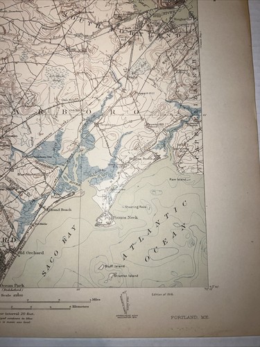 1916 USGS topo map Portland Quadrangle Maine Saco Falmouth Scarboro Old Orchard - Picture 2 of 8