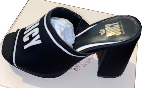 Juicy Couture Juicy Girly Womens Heeled Sandals Black White Logo Size 8 M - Picture 3 of 10