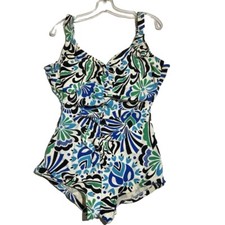 Miraclesuit Geometric Ruched One Piece Swim Suit Bodice See Measurements
