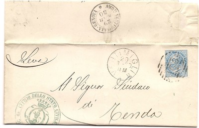 C10757-KINGDOM, Liguria, VENTIMIGLIA (Empire) for tent, 10c. Vitt. Em. II,1880