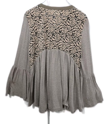 Mystree Sz Small Oversized Beige Crochet Button Down Tunic Top - Picture 3 of 12