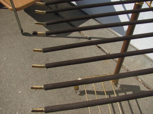 Vintage MCM Mid-Century Modern Trouser Trolley Pant Rolling Rack Gold Brown - Picture 8 of 14