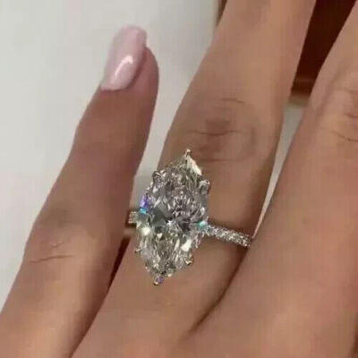 Navette Style 3Ct Marquise Created Diamonds Wedding Ring 14K White Gold Plated