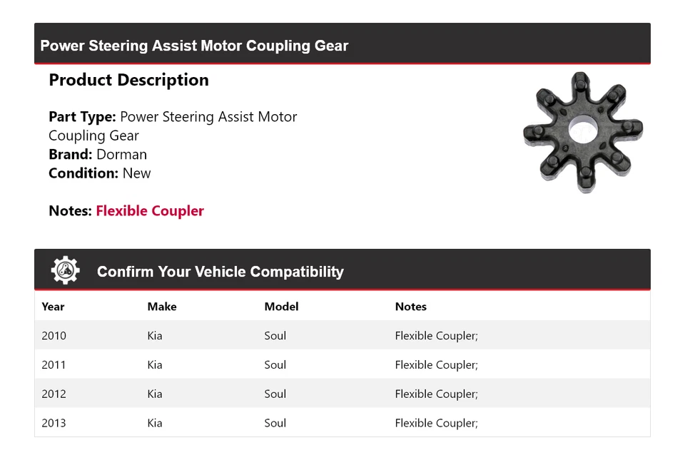 Para Kia Soul Dorman 2010-2013 Asistencia de dirección asistida Motor Acoplamiento Engranaje 2011 Foto 2 de 4