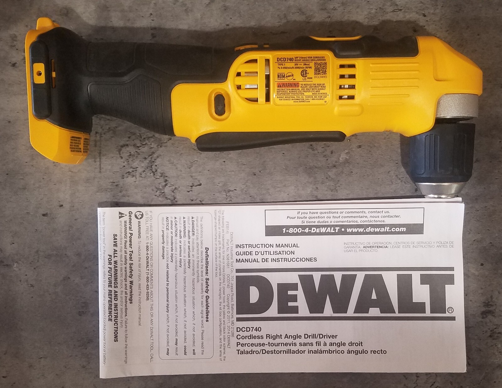 Brand New DeWalt 20v Max Cordless 3/8" Right Angle Drill/Driver DCD740B
