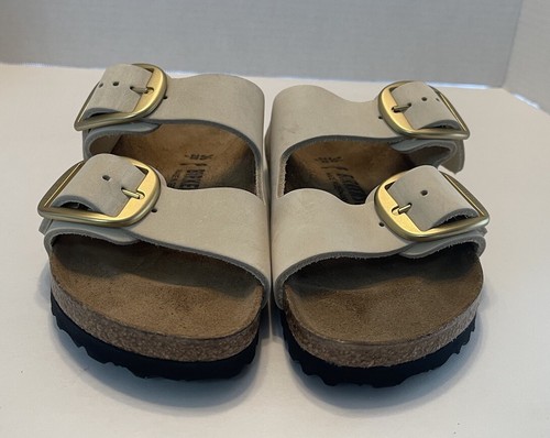 NWOT BIRKENSTOCK ARIZONA BIG BUCKLE SLIDE SANDALS LEATHER ECRU SZ 5-5.5US/ 36EU - Picture 7 of 13