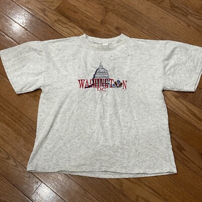 Vtg 90s Washington DC USA Capitol Single Stitch T-Shirt Toursit Embroidered SzXL