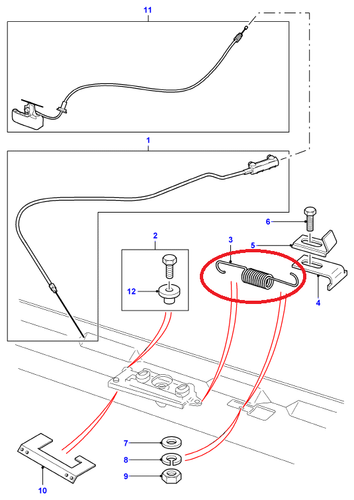 351991 Bonnet Catch Release Spring Range Rover Classic Defender Discovery 1 - Picture 3 of 4