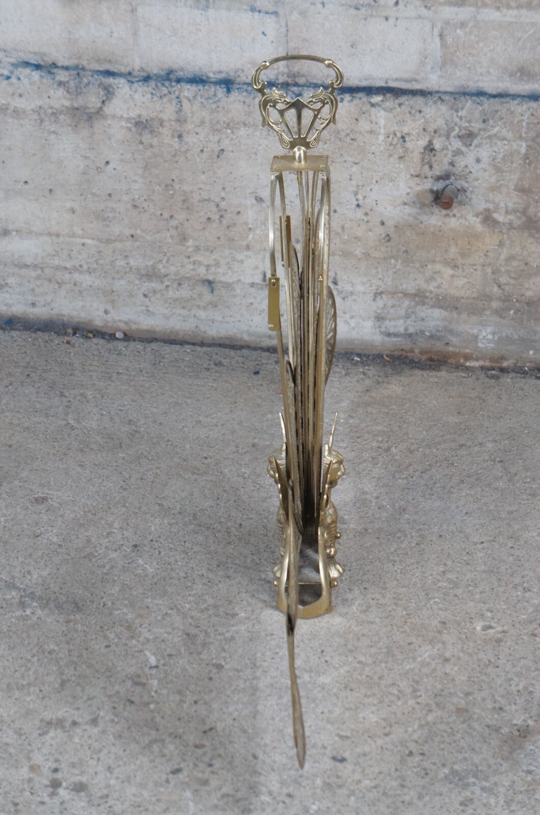 Victorian Revival Brass Fireplace Folding Screen Fan Peacock Phoenix