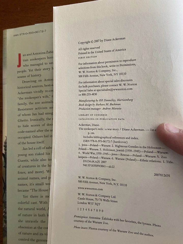 SIGNED The Zookeeper's Wife By Diane Ackerman First Edition 1st Printing 2007 Foto 3 de 4