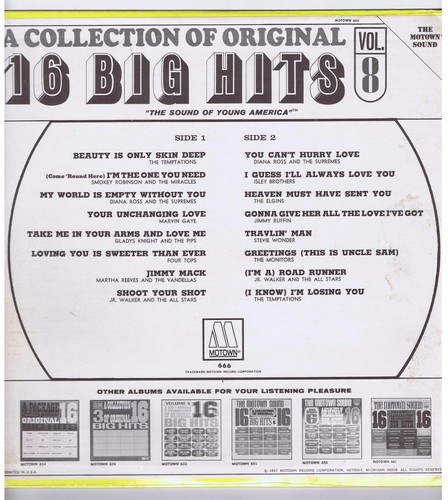 LP (NEW)16 BIG HITS MOTOWN SOUND VOL.8 D.ROSS & THE SUPREMES FOUR TOP SM.GAYE - Imagen 2 de 2