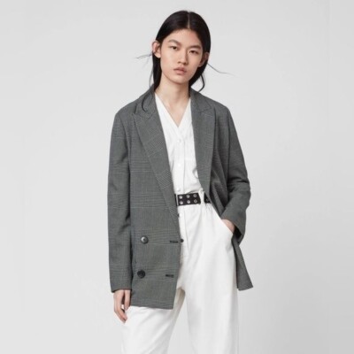 All Saints / Helei check glen plaid oversize double breasted Blazer Uk 12 US 8